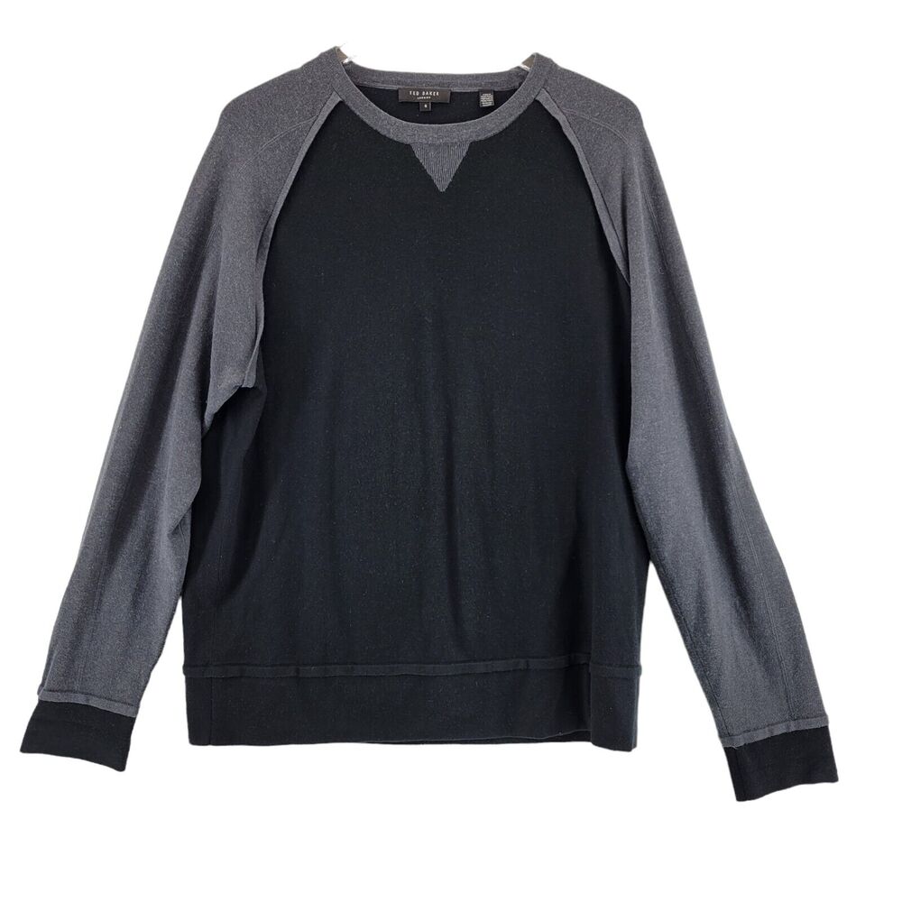 Ted‎ Baker London Mens Sweater Size 4 Large Black Gray Colorblock Silk Wool